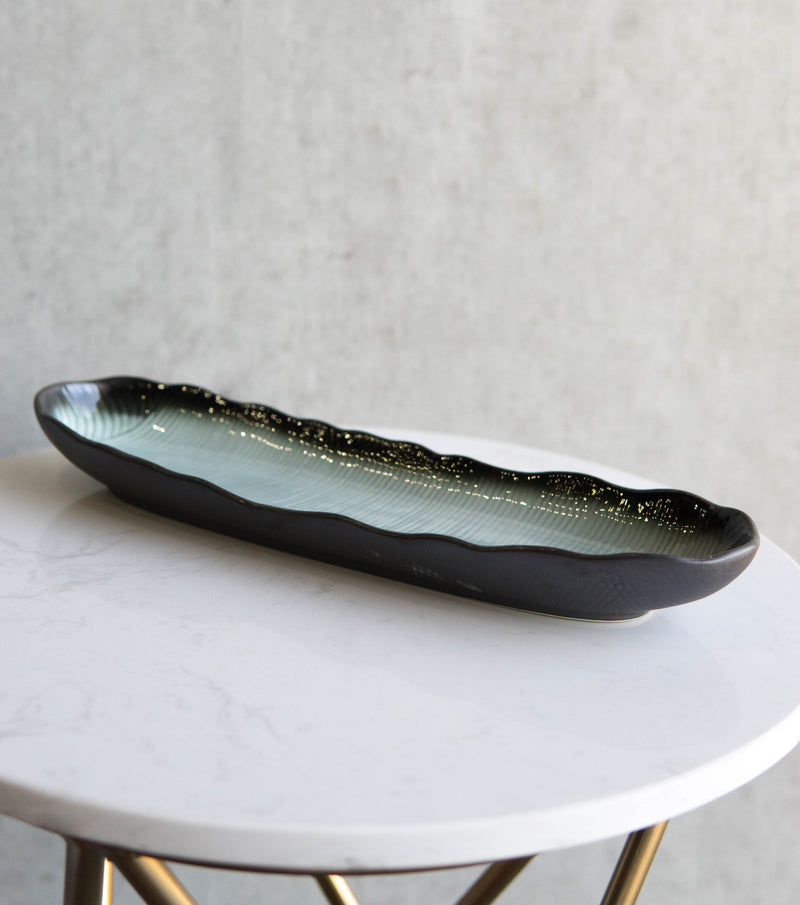 Pack Of 5 Ceramic Long Dinner Entree Wavy Oval Concave Platter Plate 13.25"L
