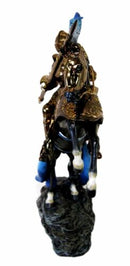 Large Medieval Jostling Lance Knight On Decorated Cavalier Horse Figurine Statue
