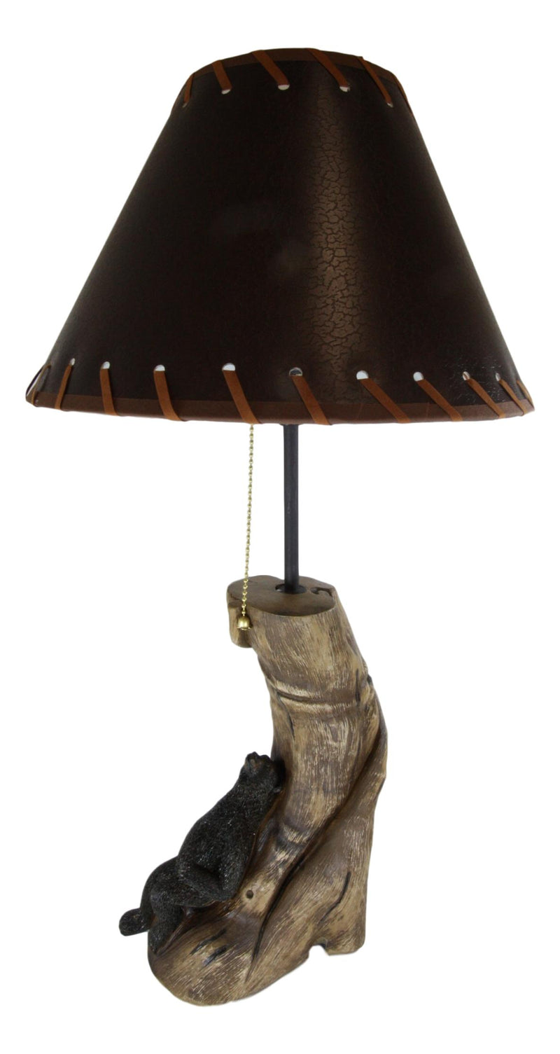 Rustic Forest Black Bear Sleeping On Tree Log Desktop Table Lamp With Shade