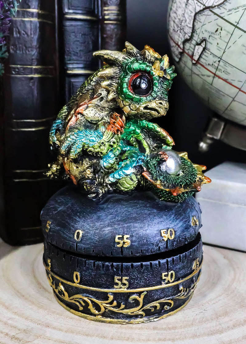 Green Baby Wyrmling Dragon Holding Egg Decorative Kitchen Timer Figurine 60 Min