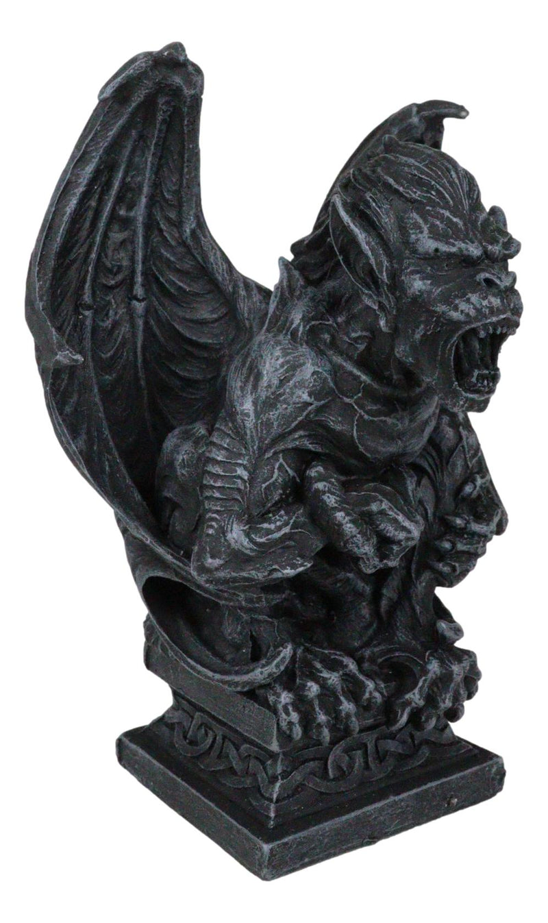 Gothic Winged King Kong Ape Man Gargoyle Perching On Celtic Pedestal Figurine