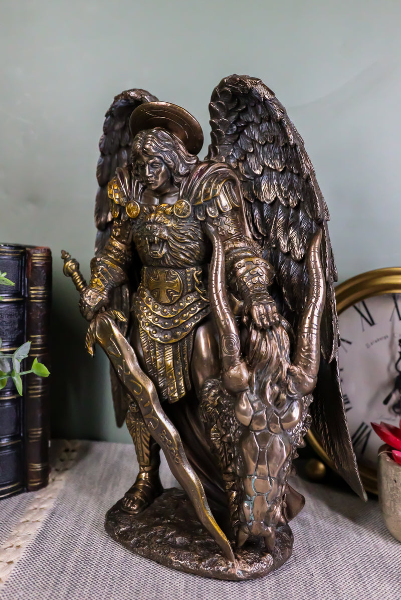 Ebros Saint Archangel Warrior Michael Holding Satan Dragon Head Figurine 10.75"H