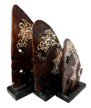 Balinese Wood Handicrafts Tropical Crown Angel Fish Family Set of 3 Figurines