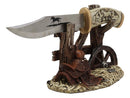 Western Horse Saddle By Wagon Wheel With Blunt Knife Display Holder Statue Set