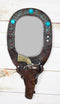 Rustic Western Cowboy Turquoise Tooled Floral Pistol Gun In Holster Hand Mirror
