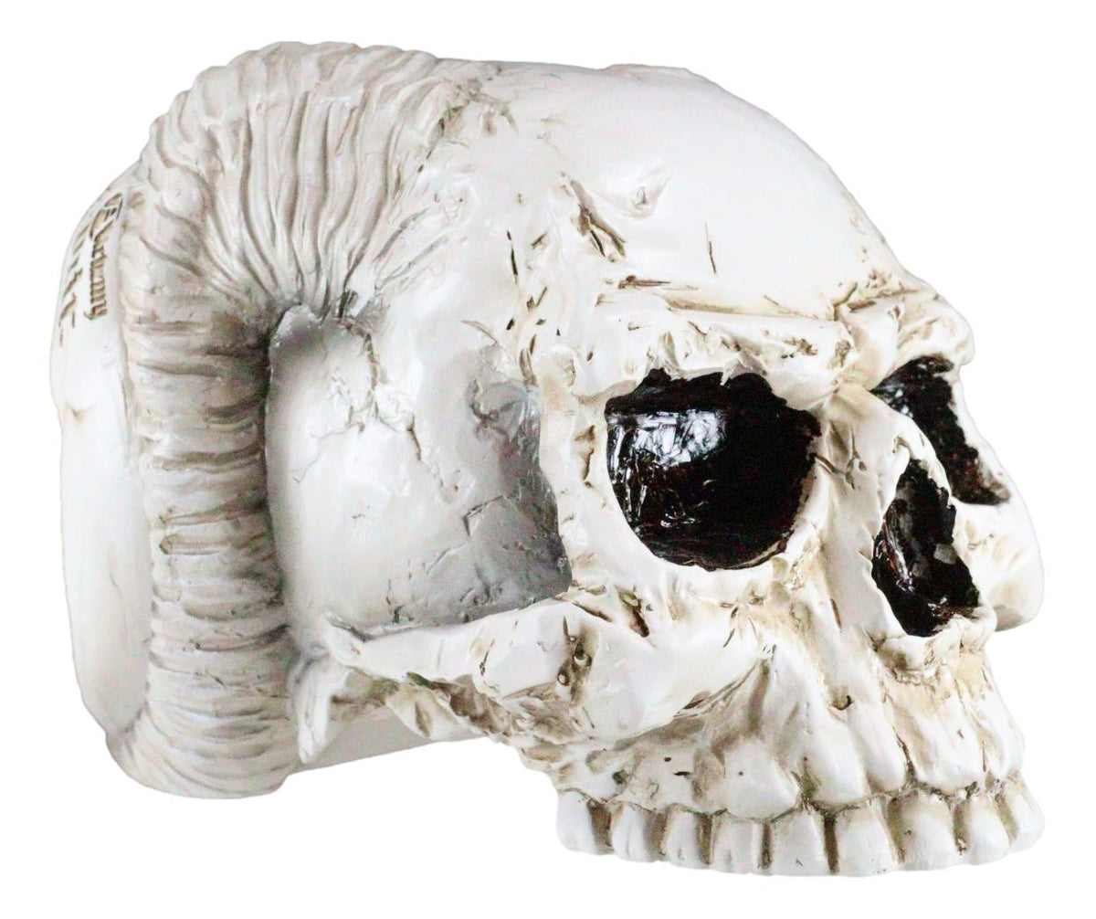 Gothic Angel Of Hades Ram Horned Skull With Nude Winged Redemption Figurine