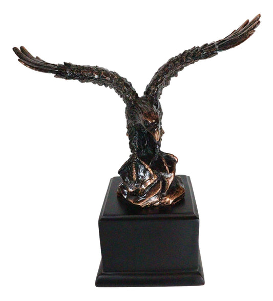 8" H King of The Skies Patriotic Bald Eagle Landing On Rock Figurine With Base