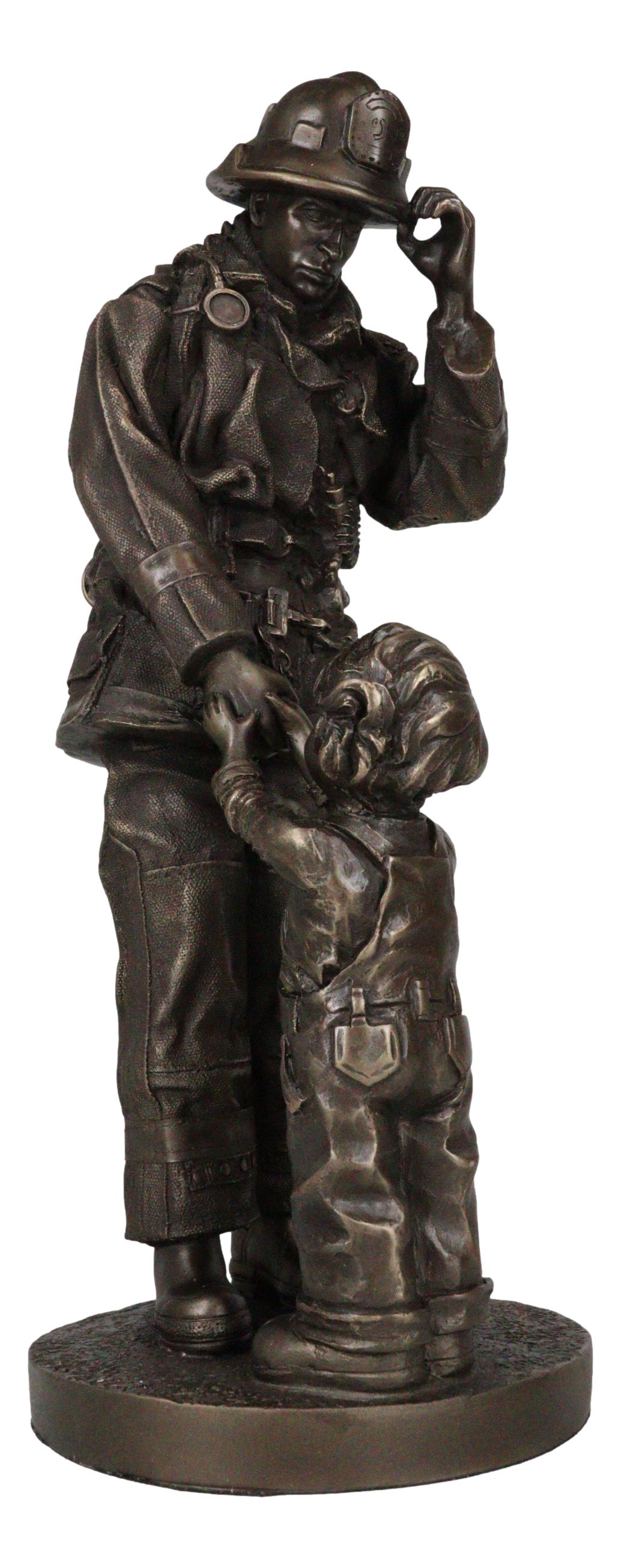 Civil Servant Fire Fighter Large Child Shaking Hands and Thanking Fireman Statue