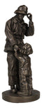 Civil Servant Fire Fighter Large Child Shaking Hands and Thanking Fireman Statue