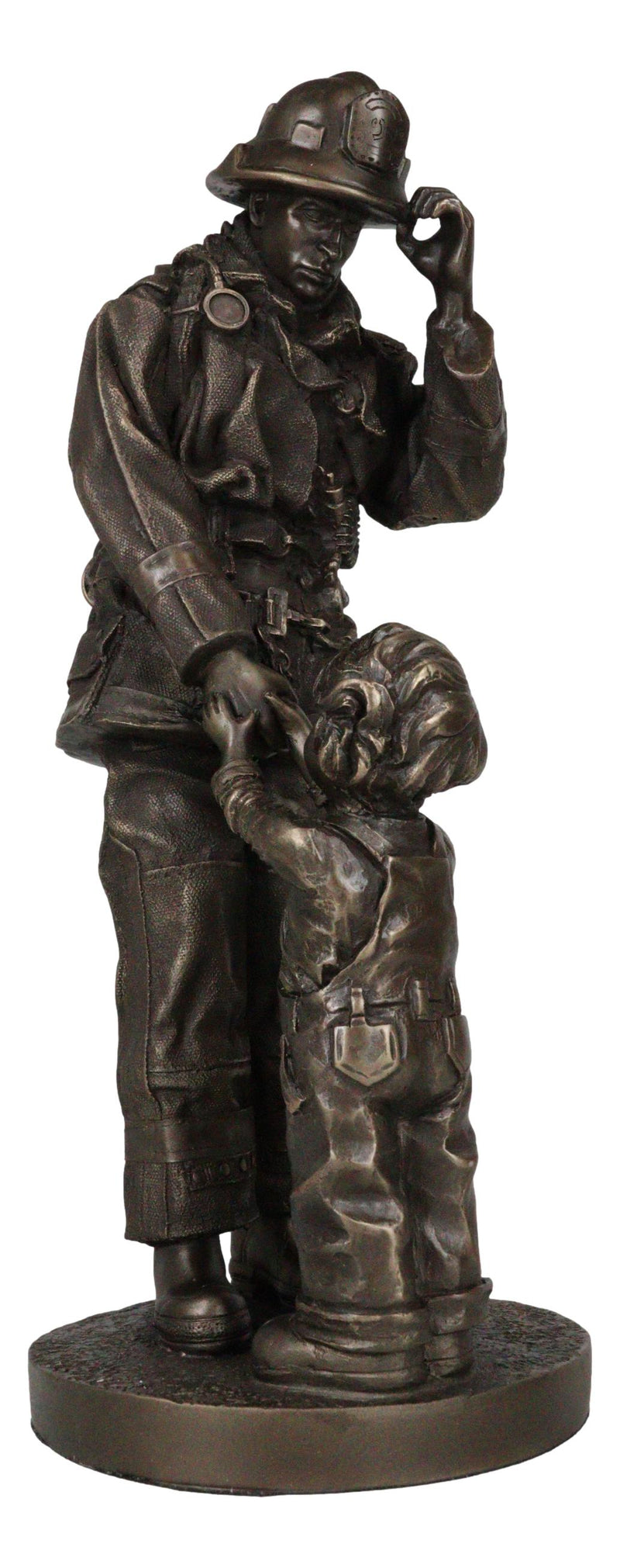 Civil Servant Fire Fighter Large Child Shaking Hands and Thanking Fireman Statue
