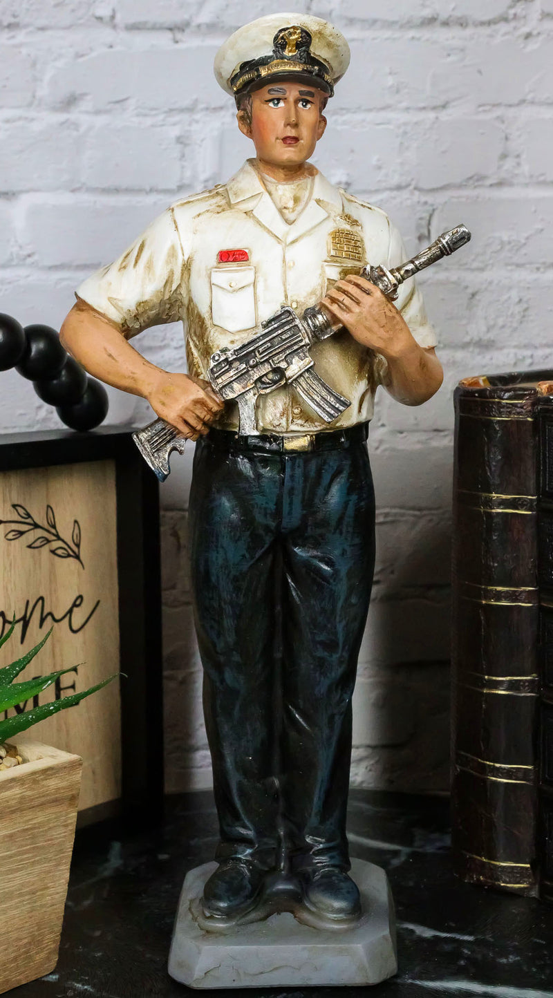 Patriotic US Military Modern Navy Sailor in Uniform Carrying A Rifle Figurine