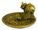 Feng Shui Golden Elephant With Trunk Up Lotus Padma Incense Burner Dish Figurine