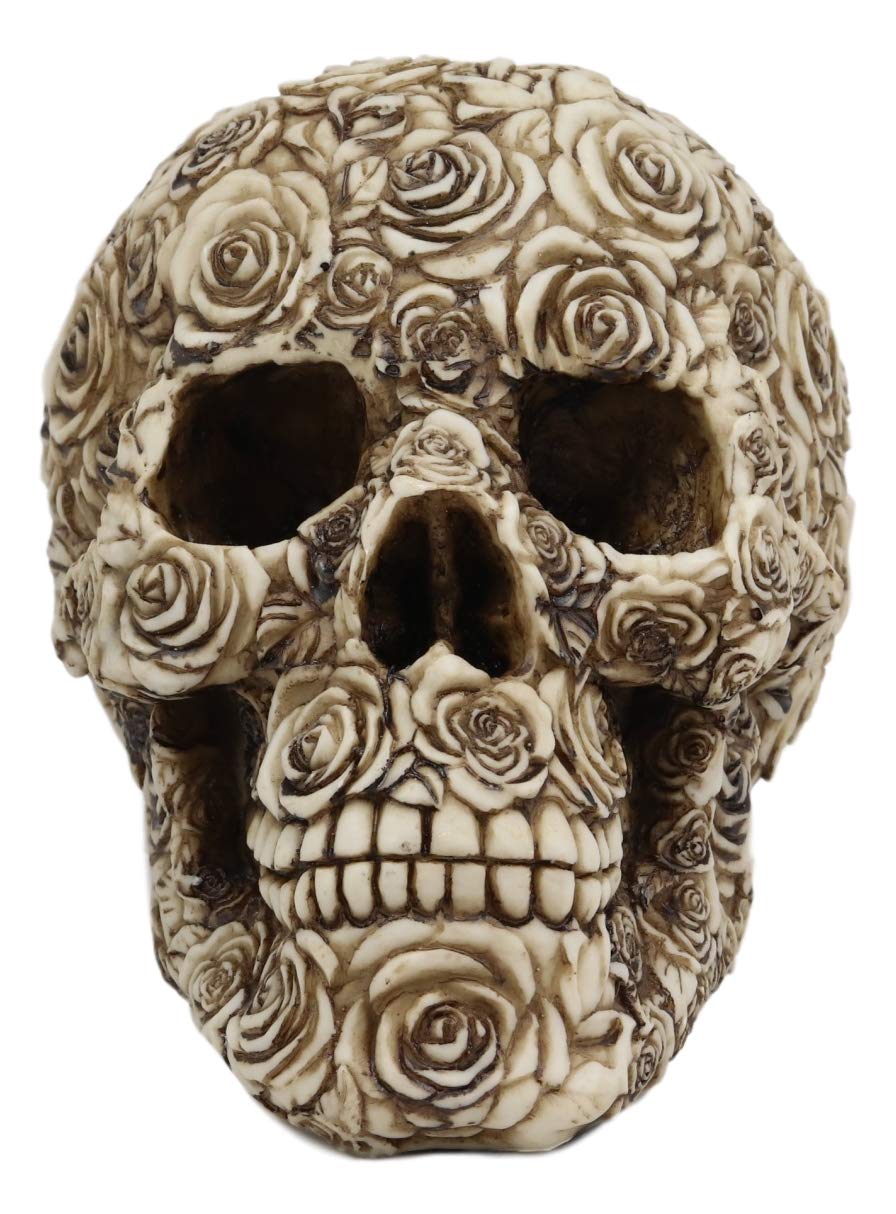 Ebros Tooled Ornate Floral Skull Figurine DOD Rose Sugar Skulls Statue 6.5"L