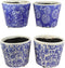 Ebros Gift Ming Dynasty Style Royal Blue and White Terracotta Ceramic Small Floral Design Pot Planters Set of 4 Planter Pots Lawn Outdoor Pool Patio Garden Accent Earthenware 4.75" High