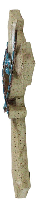 Rustic Beige Greek Ichthys Christ Fish Symbol with Turquoise Gems Wall Cross