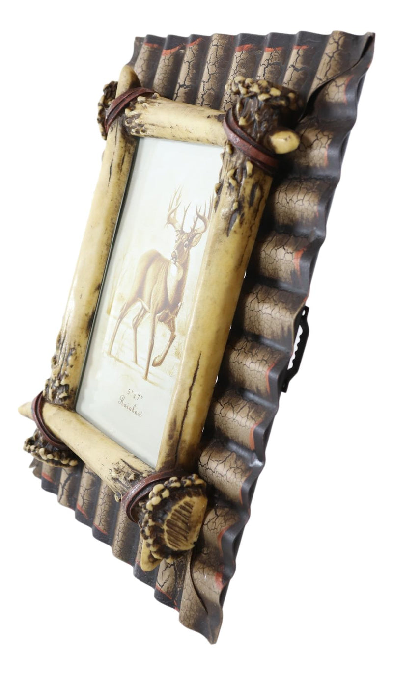Rustic Western Galvanized Metal Buckhorn Stag Deer Antlers 5"X7" Photo Frame