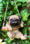 Cute Lifelike Teacup Pug Puppy Macrame Branch Hanger 5.5"Tall With Jute Strings