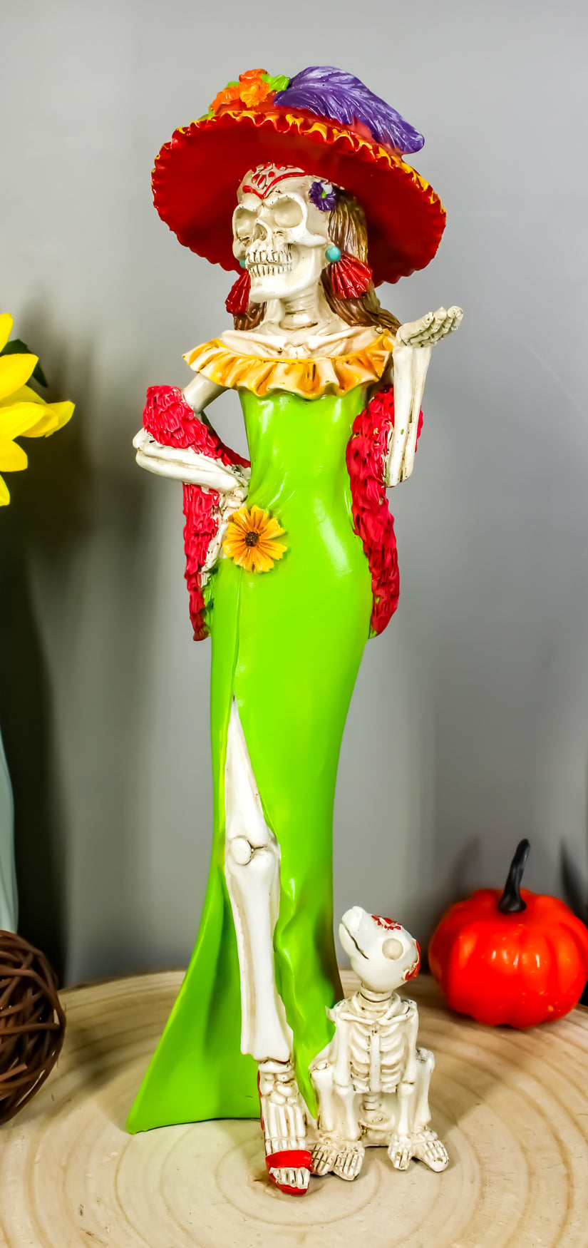 Ebros Day of The Dead Skeleton Lady Fiona with Green Gown Figurine 12.5" Tall