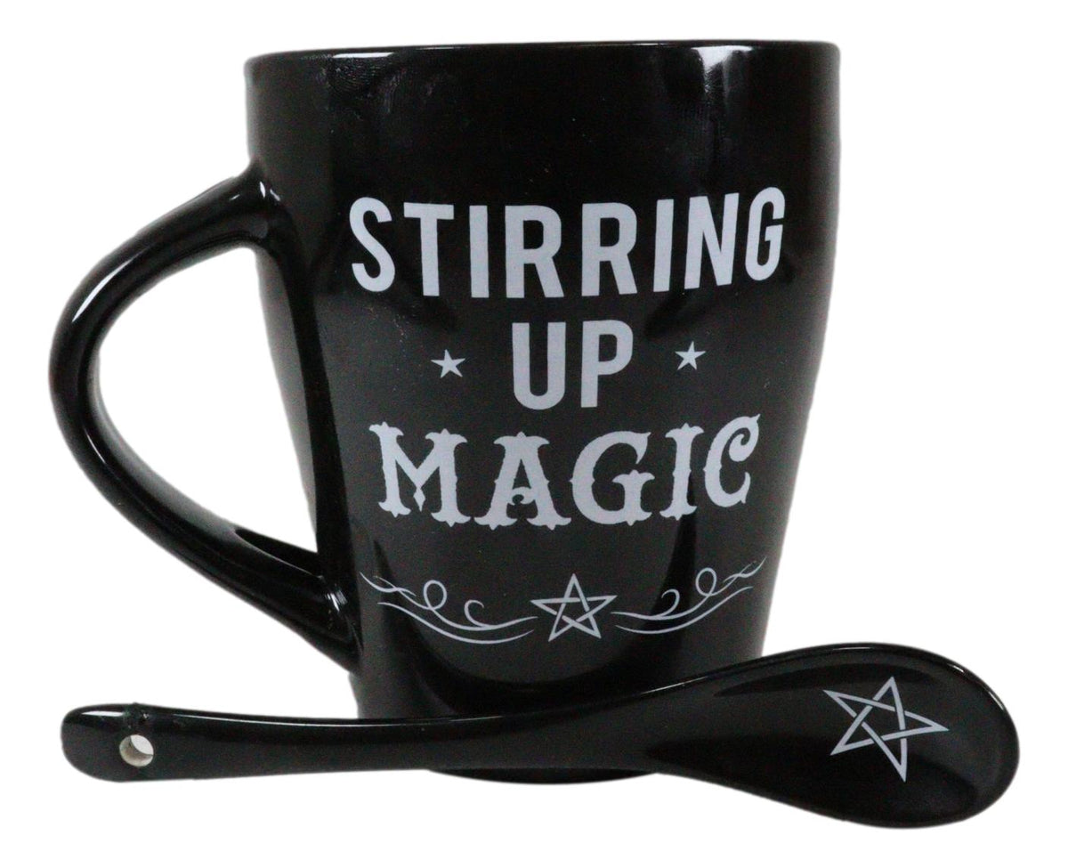 Witchcraft Wicca Stirring Up Magic Pentagram Star Tea Coffee Mug And Spoon Set
