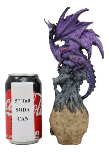 Ebros Purple Midnight Dragon Perching On Cranium Alien Skull W/ Gemstone Statue