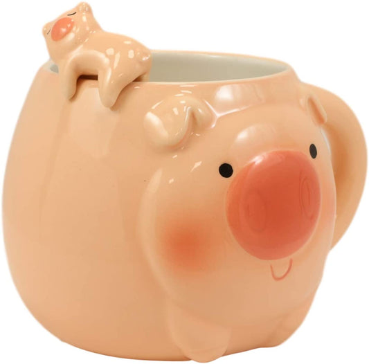 Ebros Porky Bacon Pig Ceramic Coffee Mug Drink Cup With Latch On Spoon Set 16 OZ