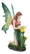 Ebros Large Crown Braided Hair Fairy Kneeling by Yellow Lilies Statue 28" Tall Reflection of A Faerie FAE Nymph Pixie Magic Collectible Figurine Fantasy Fairies Pixies Nymphs Home Decor