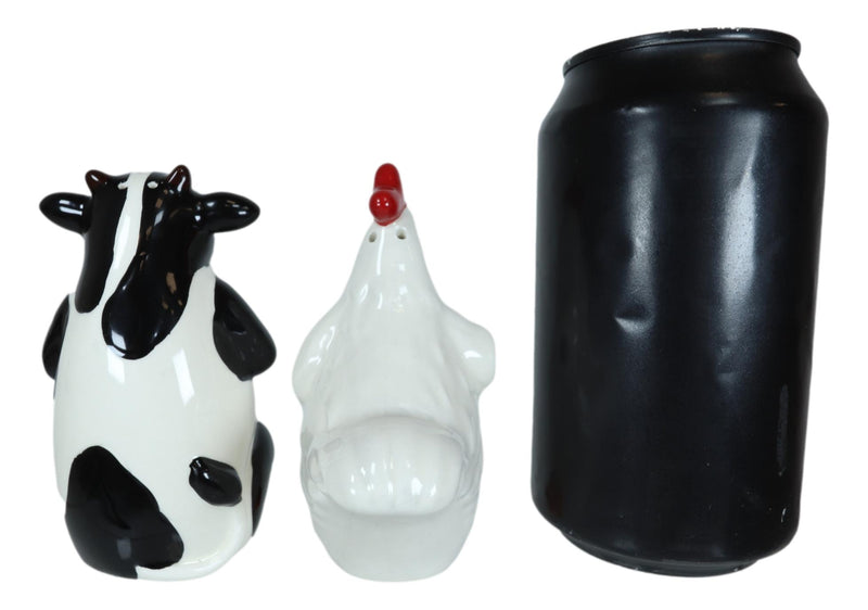 Holstein Cow and Hen Holding Steak & Roast Chicken Sign Salt Pepper Shakers Set