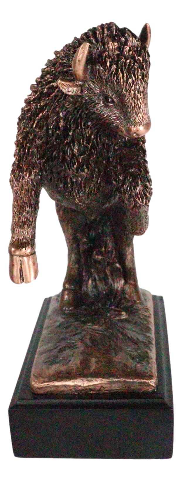 Rustic Southwestern Prancing American Bison Buffalo Bull Figurine With Base
