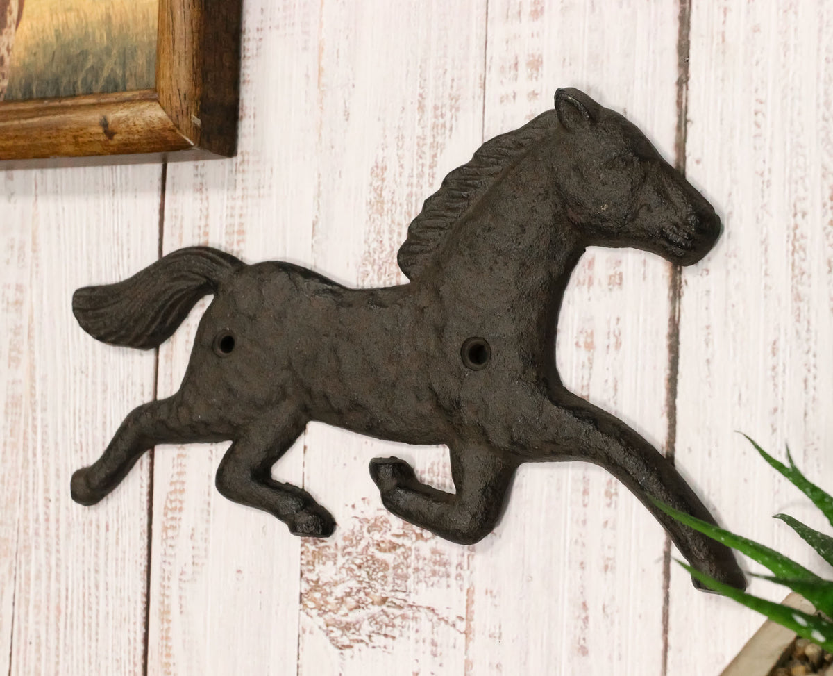 Ebros Cast Iron Rustic Western Country Running Wild Horse Wall Hanging Accent Decor 9" Wide Steed Stallion Horses Farmhouse Decorative Plaque for Cowboys Cowgirls (4)