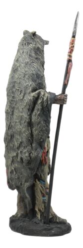 Brave Tribal Indian Native Warrior Hunter With Bear Headdress Winter Coat Statue