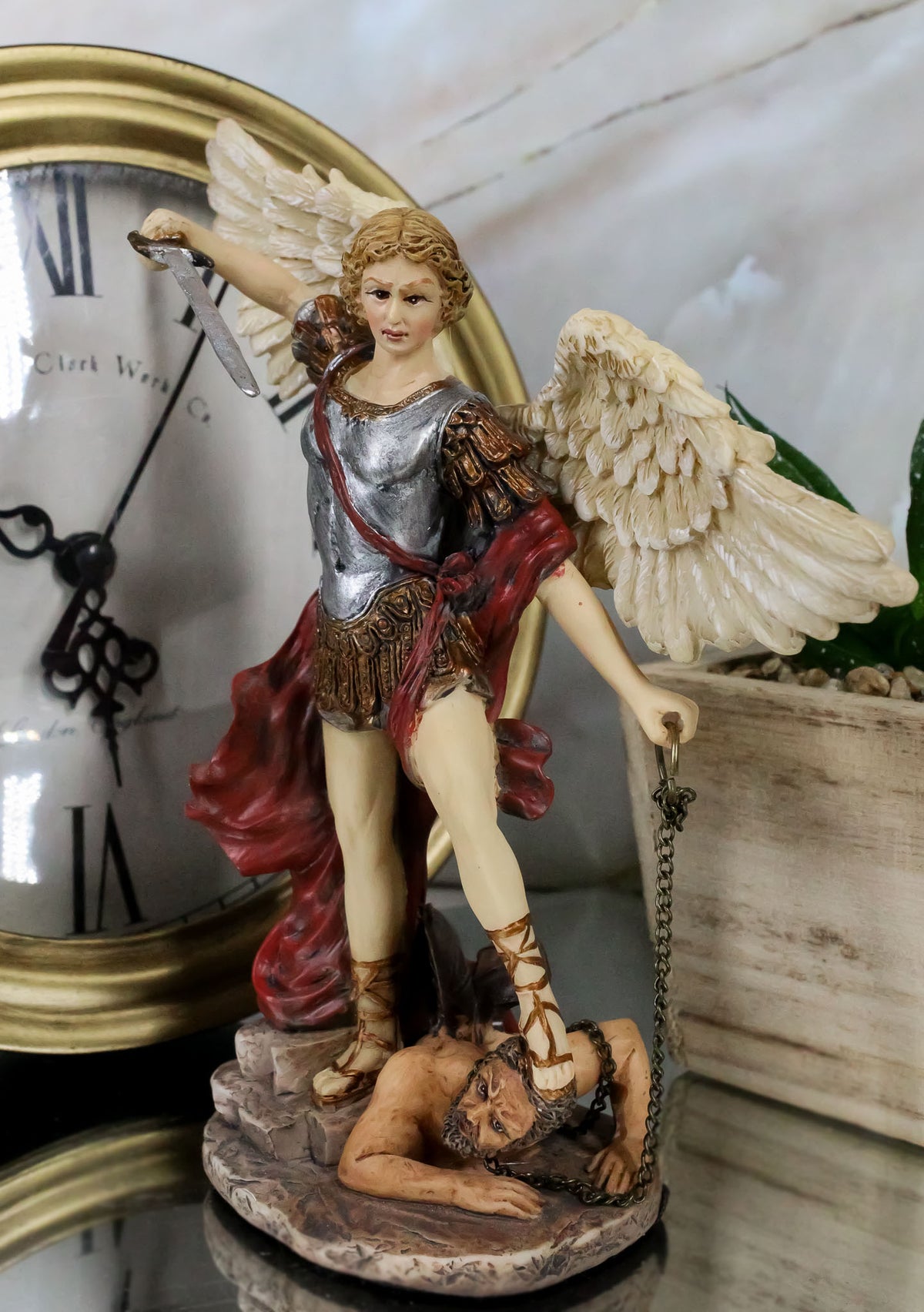 Ebros Saint Michael Defeating Satan Figurine Archangel Michael Small 6.25" H