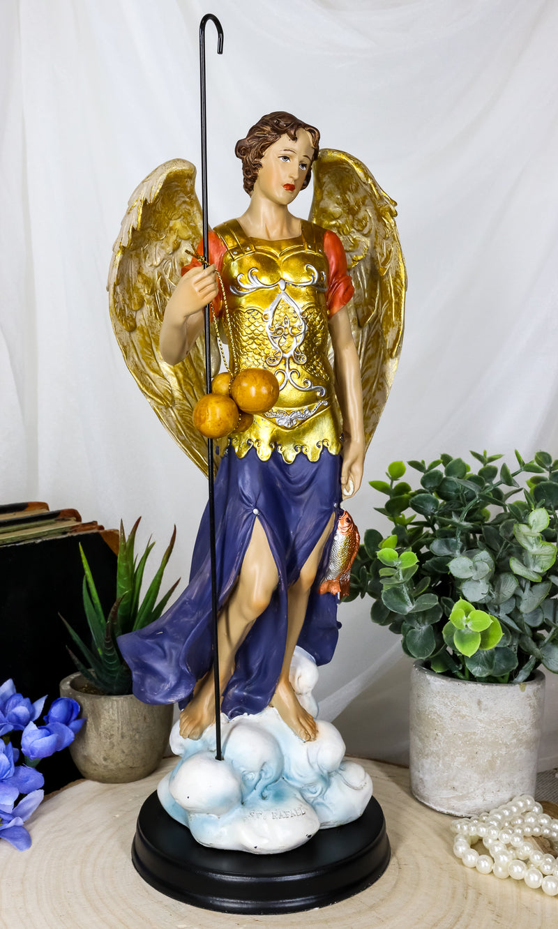 Large Catholic Church Archangel Raphael With Staff And Healing Oil Statue 14"H