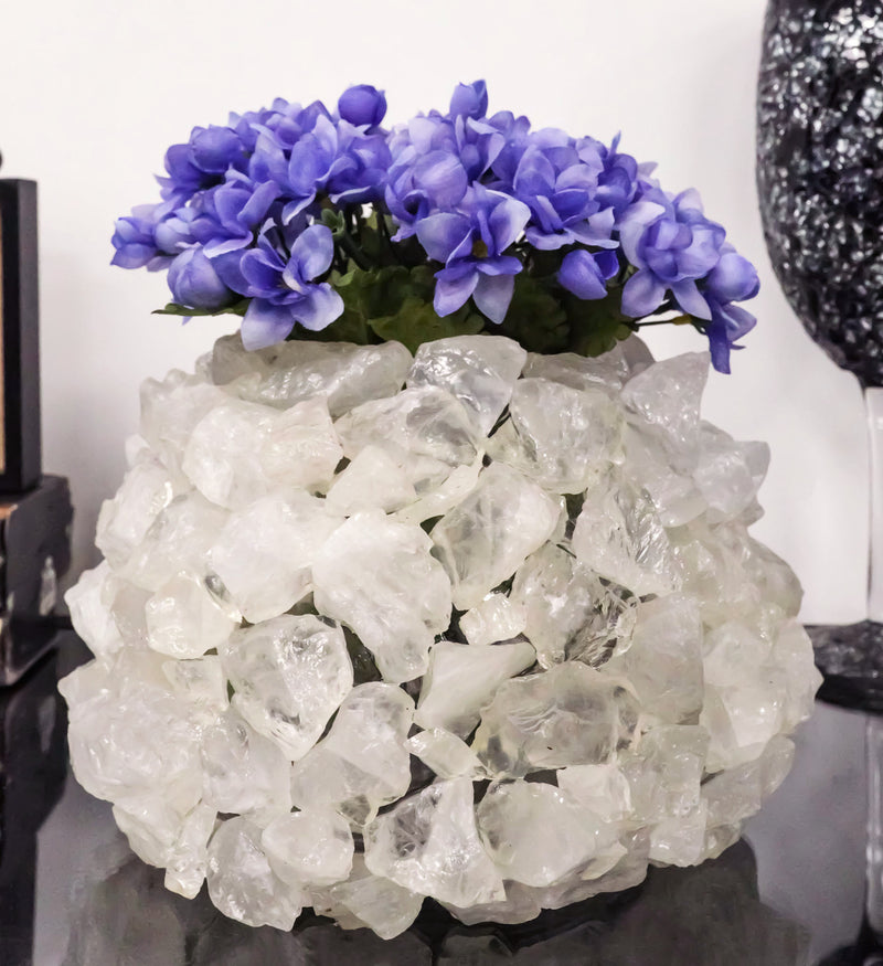 Quartz Crystal Mineral Stone Rocks Floral Vase Modern Accent Sculpture 10"L