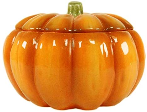 Ebros Orange Vegetable Pumpkin Soup Or Dessert Bowl With Lid Ceramic SET OF 4