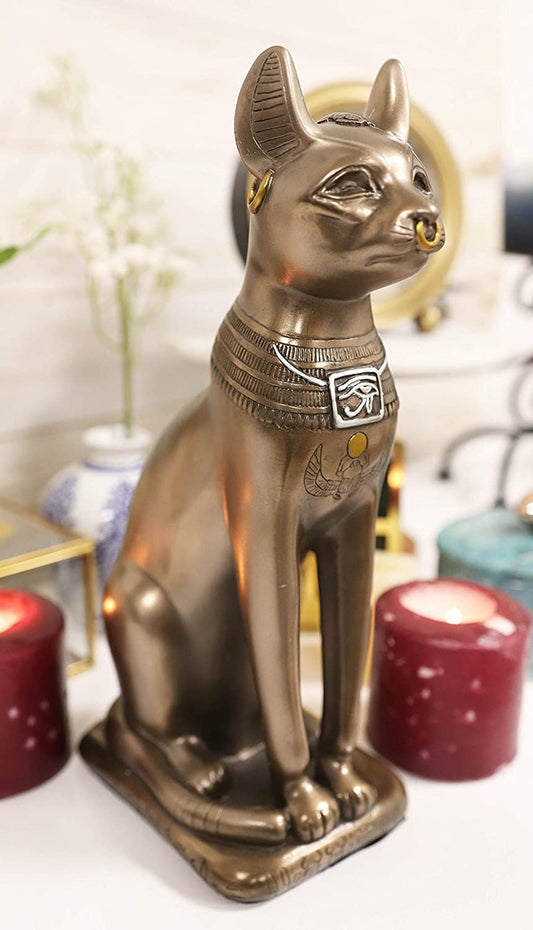 Ebros Egyptian Goddess Sitting Cat Bastet Statue in Bonded Resin Bronze 11.5" H - Ebros Gift