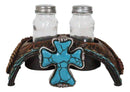 Western Cowboy Horse Saddle Rope Turquoise Cross Salt Pepper Shakers Holder