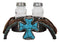 Western Cowboy Horse Saddle Rope Turquoise Cross Salt Pepper Shakers Holder