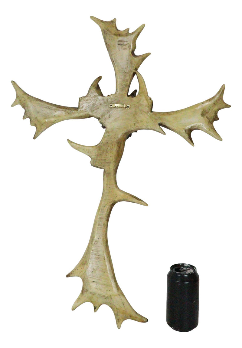 Large 26"H Rustic Western Stag Elk Deer Bone Antlers with Burr Center Wall Cross