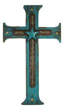 Large 21"H Rustic Wester Star Braided Ropes Turquoise Wood Layered Wall Cross