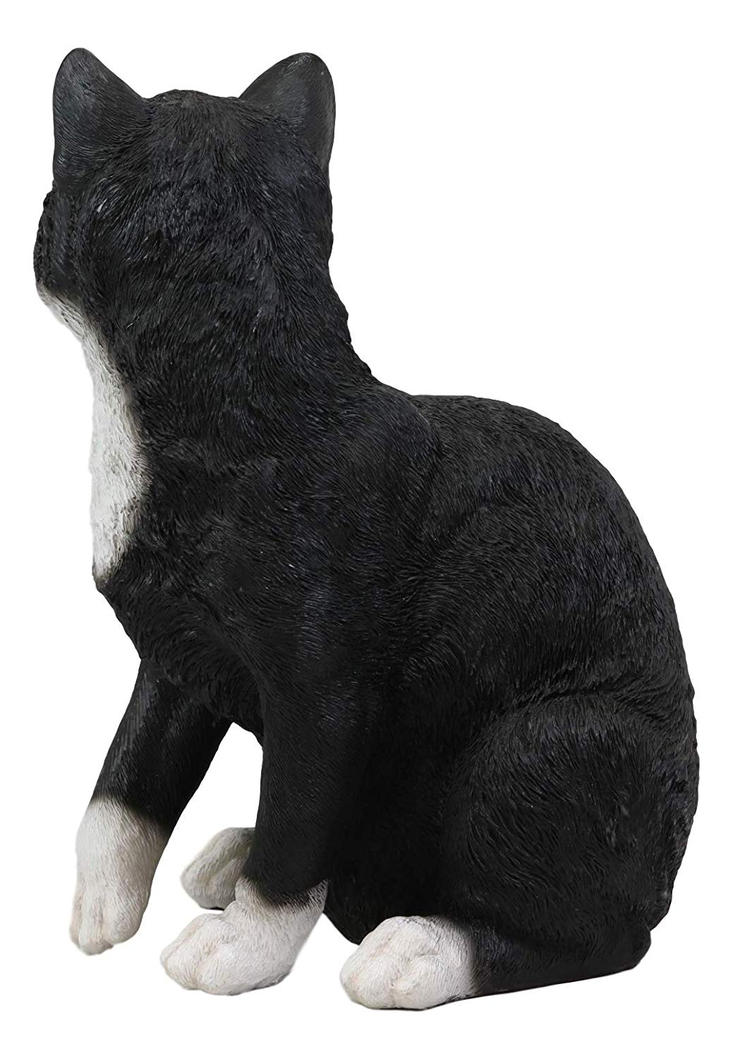 Ebros Lifelike Sitting Tuxedo Black and White Cat with Paw Up Statue 10.25" Tall Realistic Glass Eyes Hand Painted Feline Cats Kittens Kitties Animal Pet Sculpture Decor Figurine