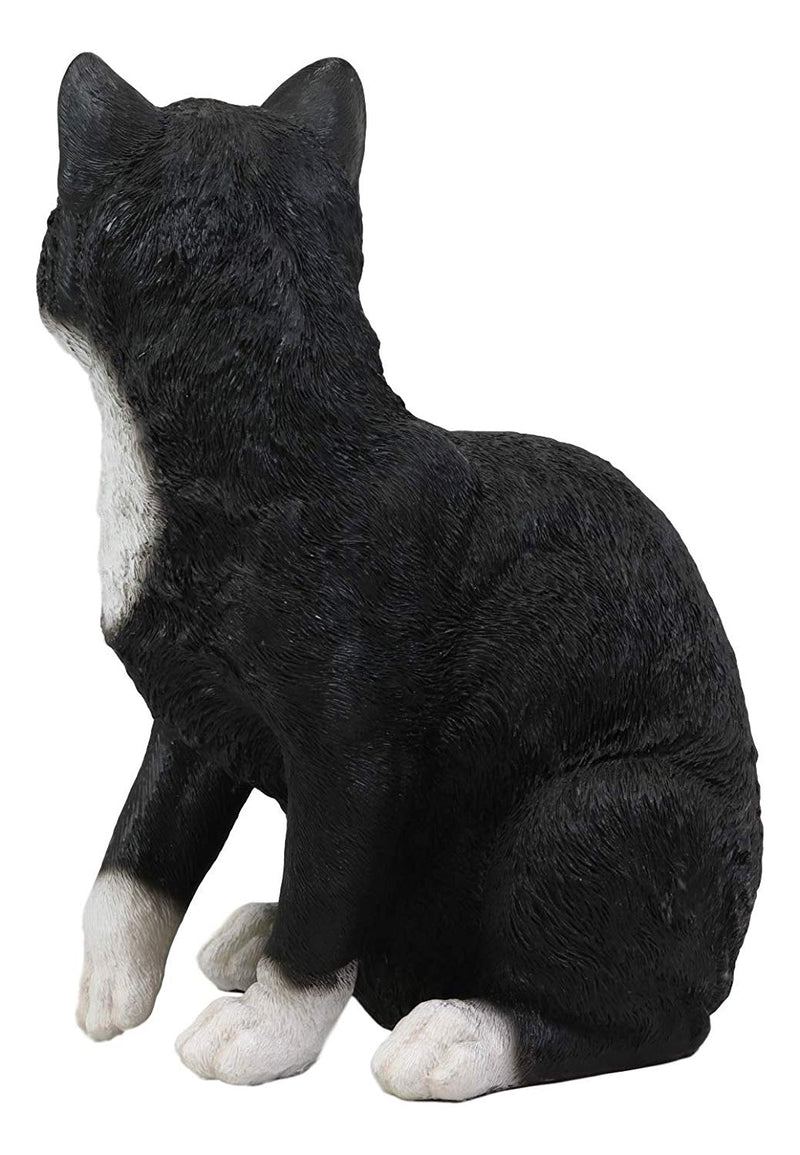 Ebros Lifelike Sitting Tuxedo Black and White Cat with Paw Up Statue 10.25" Tall Realistic Glass Eyes Hand Painted Feline Cats Kittens Kitties Animal Pet Sculpture Decor Figurine