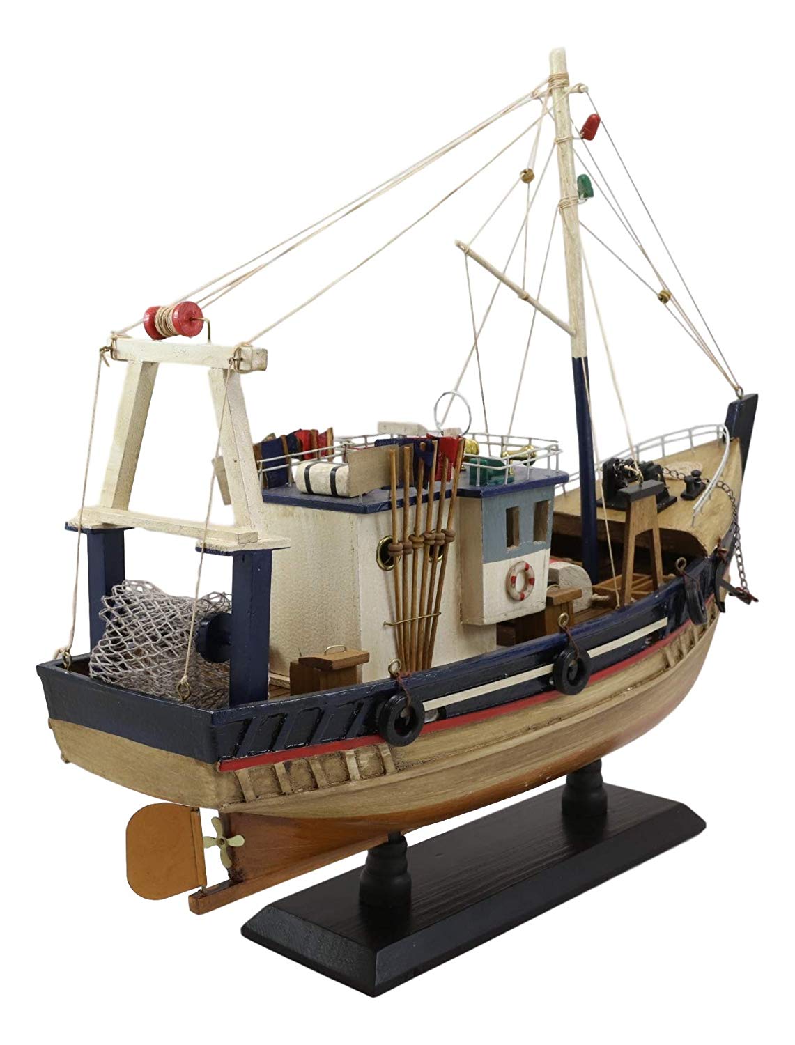 Ebros 17"L Wooden Handicraft Nautical Fishing Vessel Boat Model with Wood Base - Ebros Gift