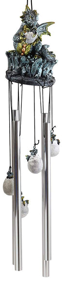 Ebros Medieval Blue Dragon Egg Hatchling Standing On Crystal Rocks Wind Chime