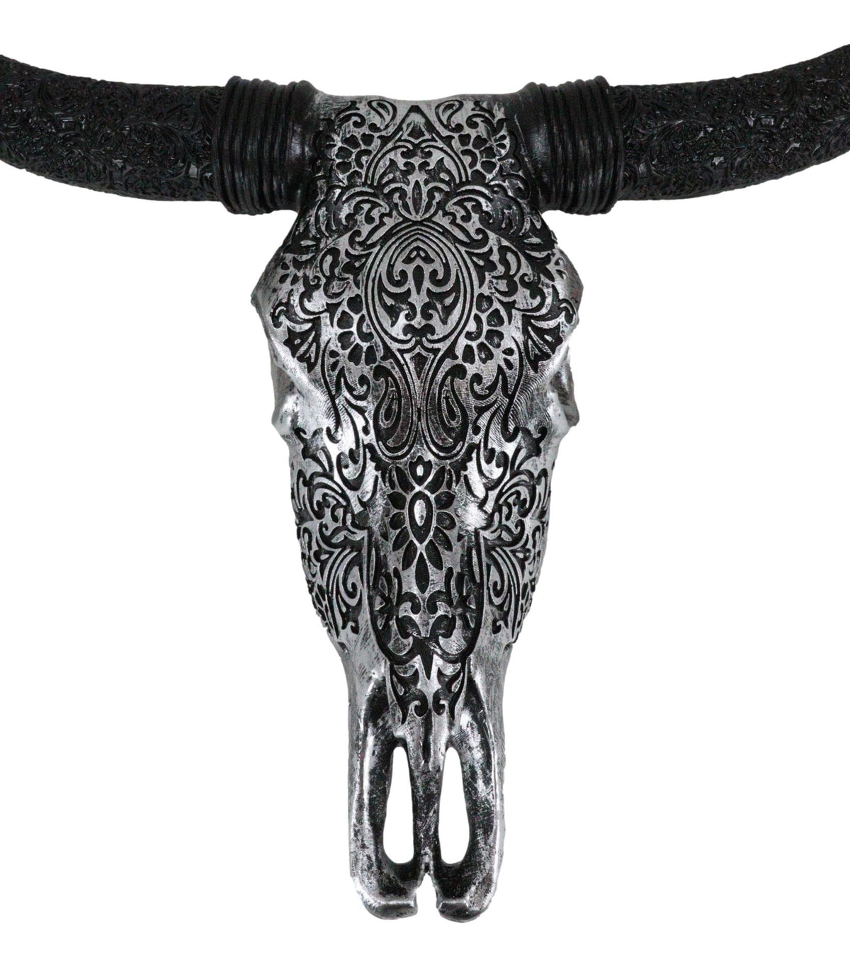 Western Floral Tribal Tattoo Tooled Bison Bull Cow Skull Wall Decor Plaque