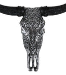 Western Floral Tribal Tattoo Tooled Bison Bull Cow Skull Wall Decor Plaque