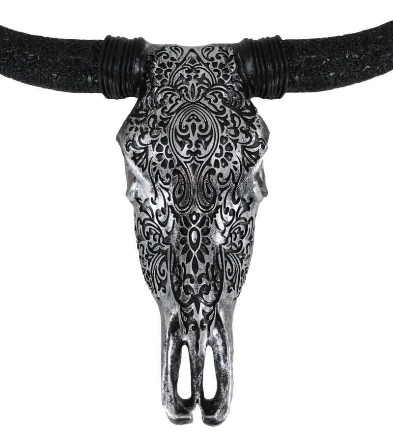 Western Floral Tribal Tattoo Tooled Bison Bull Cow Skull Wall Decor Plaque