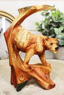 Rainforest Prowling Bengal Tiger Faux Wood Cutout Carving Resin Figurine 5"Tall