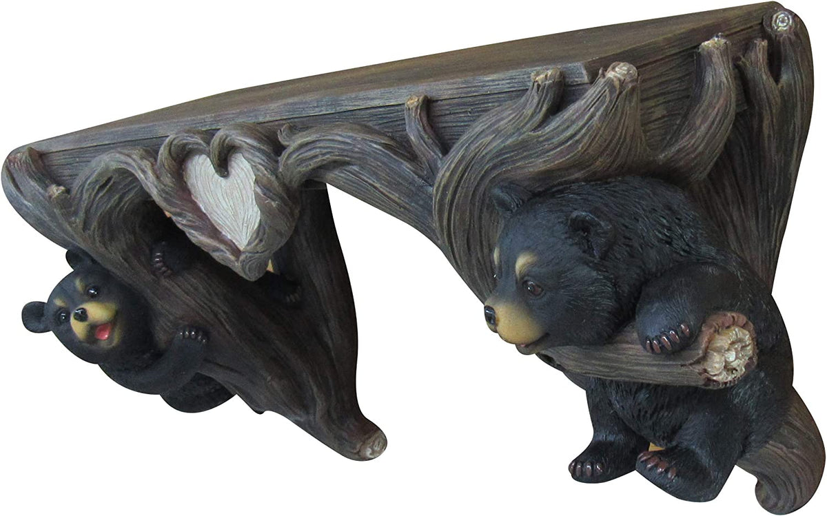 Ebros Wood Love to Hang Out Black Bear Cubs in Tree Floating Shelf Welcome Decor - Ebros Gift