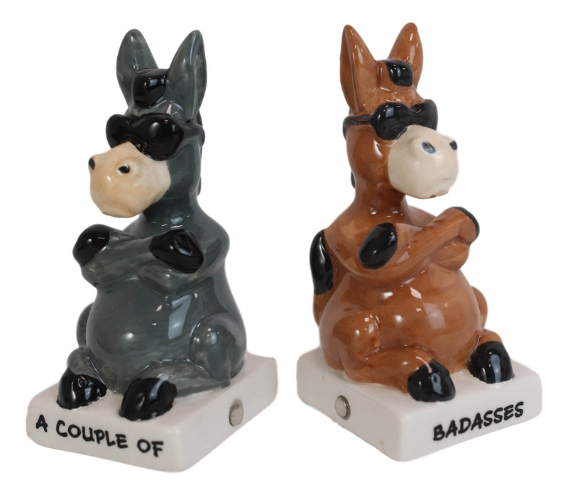 Ceramic 'A Couple Of Badasses' Donkeys With Shades Pepper Shakers Figurine Set
