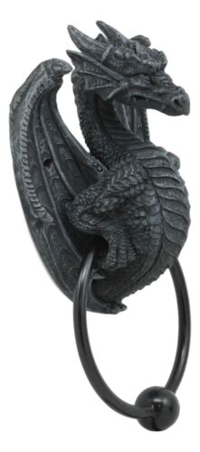 Ebros Faux Stone Fantasy Saurian Dragon Grasping Door Knocker Home Decor 8"H - Ebros Gift